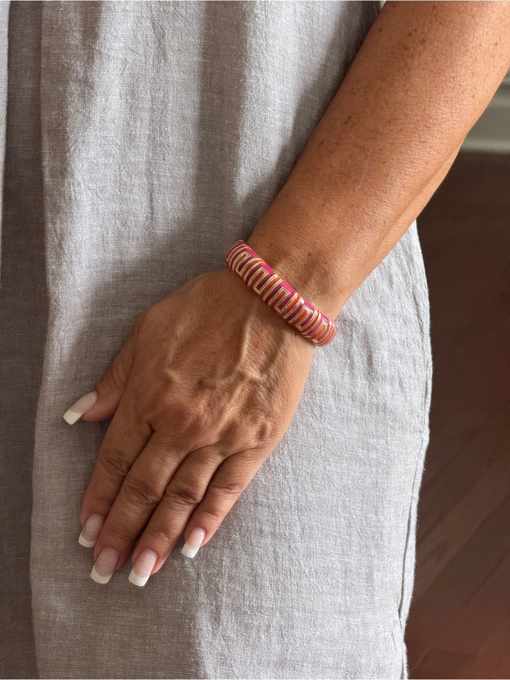 Handcrafted Pink Striped Resin Bangle Bracelet